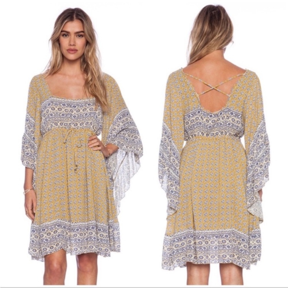 Free People Heart Of Gold Mini Dress in Mustard Combo Floral Print